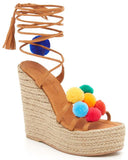 'Holi' Pom Pom Wrap Wedge Sandals - DESIGNER INSPIRED FASHIONS