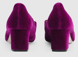 Velvet Mid-Heel Pump with Double G - Purple or Teal