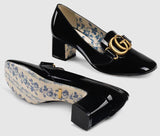 Patent Mid Heel Pumps with Double G - Black or Red