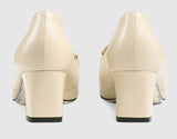 Leather Mid-Heel Pump with Double G