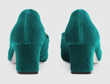 Velvet Mid-Heel Pump with Double G - Purple or Teal