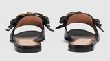 Leather Slide with Bow-Black