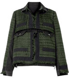 Paneled Canvas-Trimmed Tweed and Denim Jacket