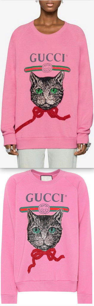 Pink Long Sleeve Jersey Logo Cat Patch Sweatshirt