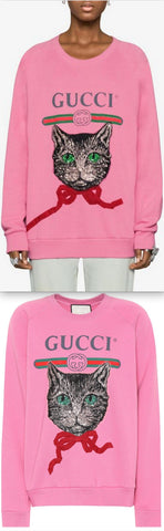 Pink Long Sleeve Jersey Logo Cat Patch Sweatshirt