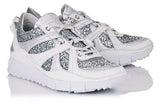 Silver Mix Coarse Glitter Fabric, Calf and Metallic Nappa Trainers