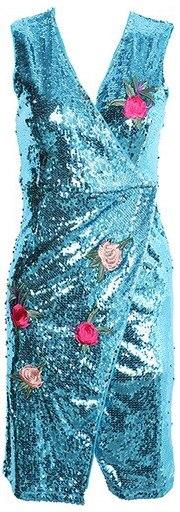 Sequin Embellished Mini Dress with Appliques