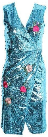 Sequin Embellished Mini Dress with Appliques