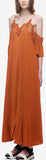 Burnt Orange Pleated Dress with Off-Shoulder Detail - DESIGNER INSPIRED FASHIONS