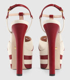 Studded Striped-Leather Platform Pump-Red - DESIGNER INSPIRED FASHIONS