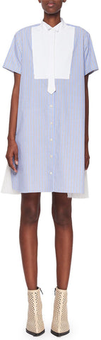 Tux-Bib Pleated Shirt-Dress, Blue & White