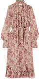 Unbridled Pussy-Bow Floral-Print Georgette Midi Dress