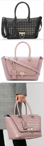 Demilune Small Double Handle Rockstud Satchel - Black or Pale Pink