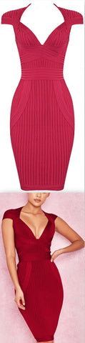 Cap-Sleeved Ribbed Mini Bandage Dress, Red