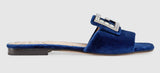 Velvet Slide with Crystal G- Black, Pink, Cobalt Blue