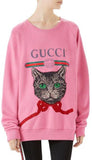 Pink Long Sleeve Jersey Logo Cat Patch Sweatshirt