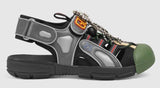 Leather and Mesh Sandals with Crystals