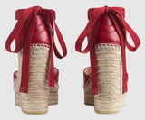 Leather Platform Espadrilles, Red
