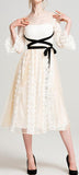 Lace Panel Sash Belted Dress
