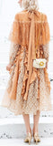 Ruffle-Paneled Lace Dress