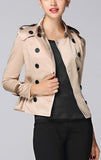 Double-Breasted Short Trench Jacket in Khaki - DESIGNER INSPIRED FASHIONS