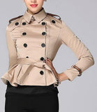 Double-Breasted Short Trench Jacket in Khaki - DESIGNER INSPIRED FASHIONS