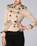 Double-Breasted Short Trench Jacket in Khaki - DESIGNER INSPIRED FASHIONS