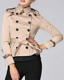 Double-Breasted Short Trench Jacket in Khaki - DESIGNER INSPIRED FASHIONS