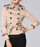 Double-Breasted Short Trench Jacket in Khaki - DESIGNER INSPIRED FASHIONS
