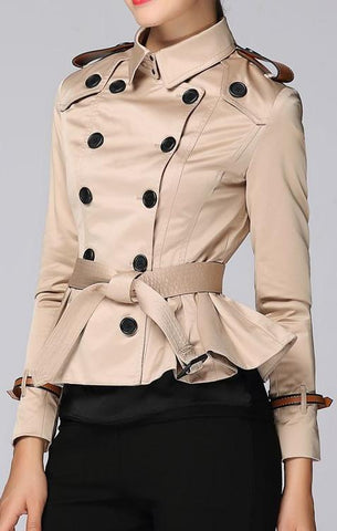 Double-Breasted Short Trench Jacket in Khaki - DESIGNER INSPIRED FASHIONS