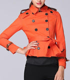 Double-Breasted Short Trench Jacket in Orange - DESIGNER INSPIRED FASHIONS
