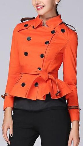 Double-Breasted Short Trench Jacket in Orange - DESIGNER INSPIRED FASHIONS