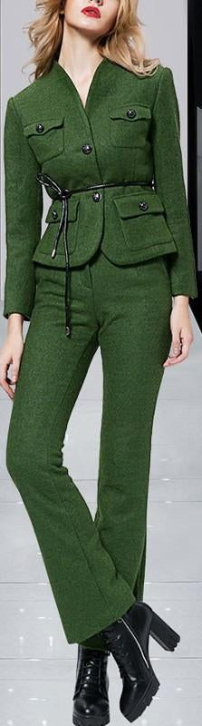 Military Style Jacket & Pant Set in Green - DESIGNER INSPIRED FASHIONS