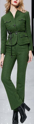 Military Style Jacket & Pant Set in Green - DESIGNER INSPIRED FASHIONS