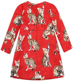 Jacquard Bengal Cat Dress, Red - DESIGNER INSPIRED FASHIONS
