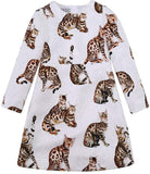 Jacquard Bengal Cat Dress, White - DESIGNER INSPIRED FASHIONS