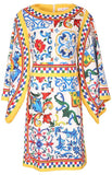 Printed Knee-Length Wide-Sleeve Tunic Dress