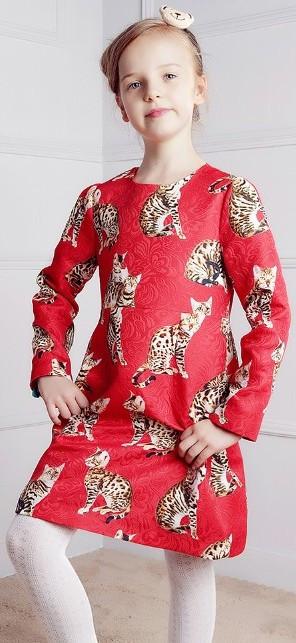 Jacquard Bengal Cat Dress, Red - DESIGNER INSPIRED FASHIONS
