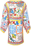 Printed Knee-Length Wide-Sleeve Tunic Dress