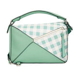 Gingham-Paneled Puzzle Leather Shoulder Bag - Pink, Green, Blue