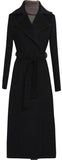 Belted Long Black Wool Wrap Coat - DESIGNER INSPIRED FASHIONS