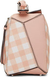 Gingham-Paneled Puzzle Leather Shoulder Bag - Pink, Green, Blue