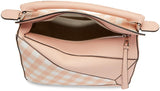 Gingham-Paneled Puzzle Leather Shoulder Bag - Pink, Green, Blue