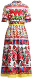 'Carretto' Printed Button-Embellished Dress - DESIGNER INSPIRED FASHIONS