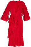 Georgette Ruffle Pleated Dress in Red - DESIGNER INSPIRED FASHIONS