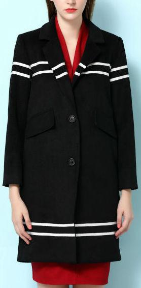 Dog Embroidered Striped Coat in Black - DESIGNER INSPIRED FASHIONS