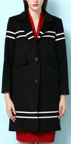 Dog Embroidered Striped Coat in Black - DESIGNER INSPIRED FASHIONS