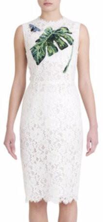 Banana-Leaf Embroidered Butterfly-Applique Lace Sleeveless Dress-White - DESIGNER INSPIRED FASHIONS