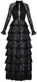 Long Black Tiered Lace Gown