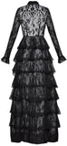 Long Black Tiered Lace Gown